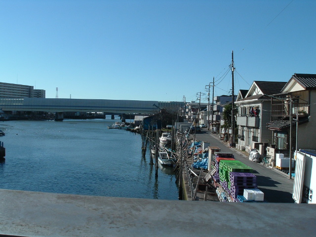 船橋橋から見た海老川の川岸