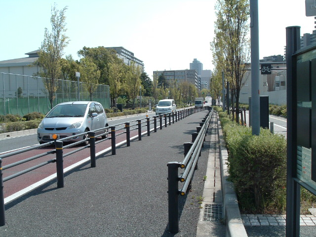 津田沼方面への道（車道と歩道）